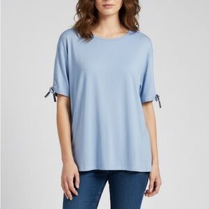 NWOT MONTON Stretch Jersey Top Preppy Light Blue Short Sleeve Tee Plus Size XXL